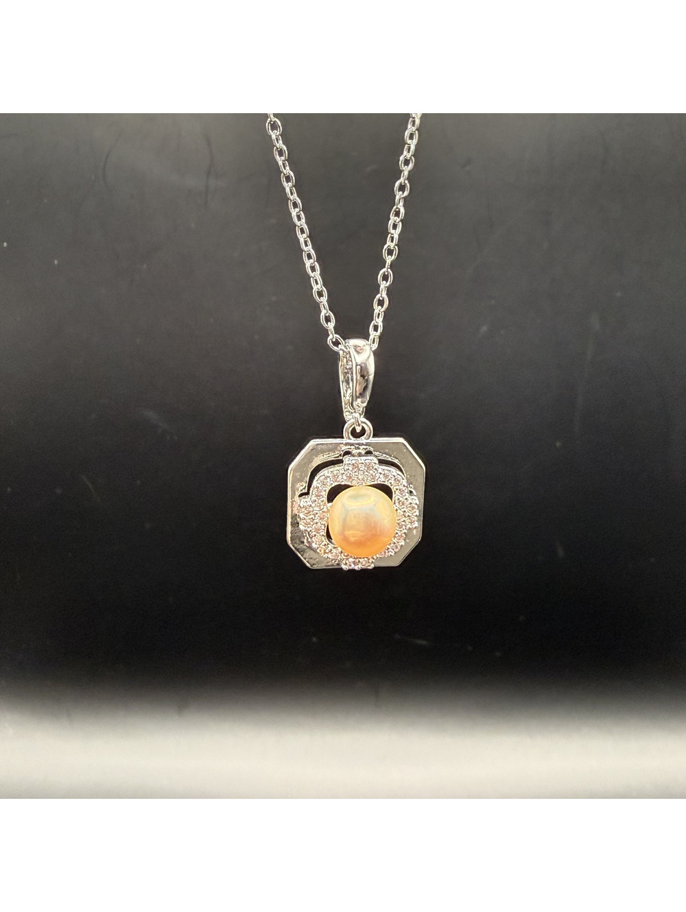 candy+clover pearl pave halo universal clasp silver tone pendant w/free chain